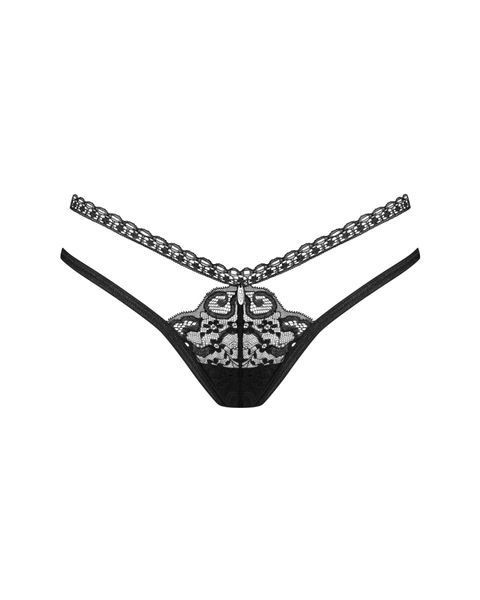 Трусики-стринги Obsessive Blomentis thong, M/L, черные, кружевные, боковинки &mdash; двойные полосочки SX1037 фото