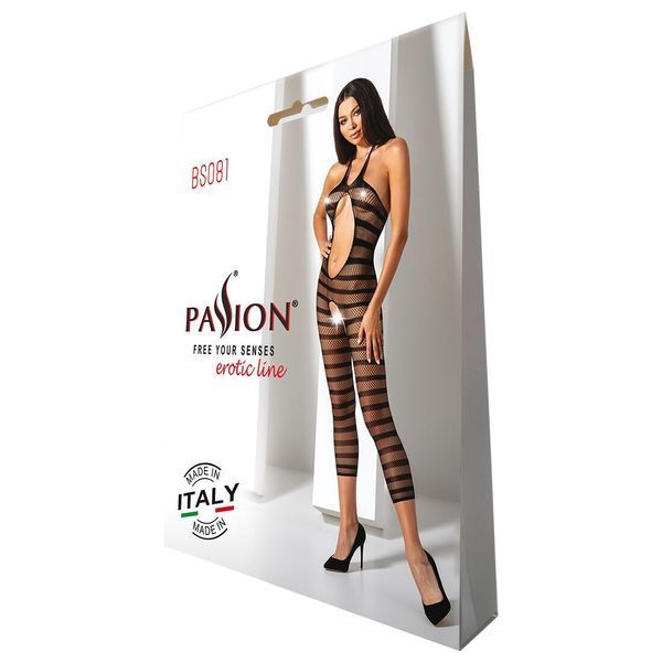 Сітчастий бодістокінг з відкритим животом Passion BS081 black SO4732 фото