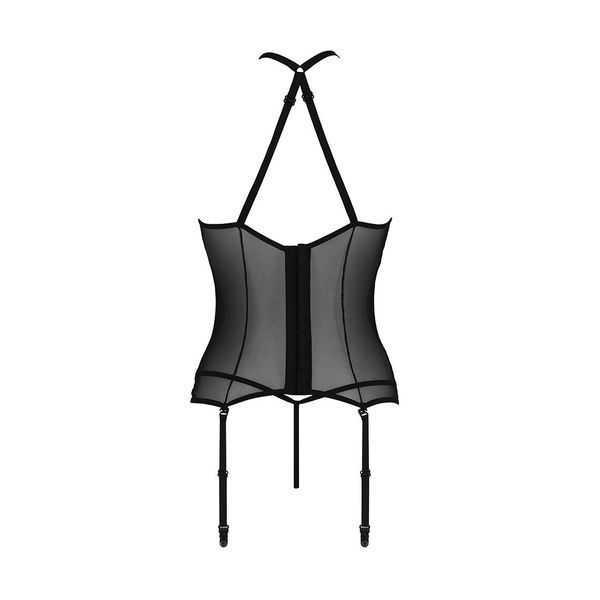 Корсет з пажами Passion SATARA CORSET S/M black, стрінги, мереживо, застібки спереду та ззаду SO8476 фото
