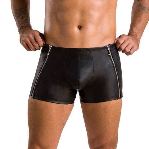 Мужские кожаные боксеры с молниями Passion 049 SHORT MATT L/XL Black SO7618 фото