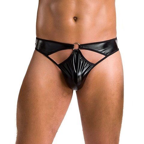 Мужские стринги Passion 033 THONG PAUL XXL/XXXL Black, под латекс SO7572 фото