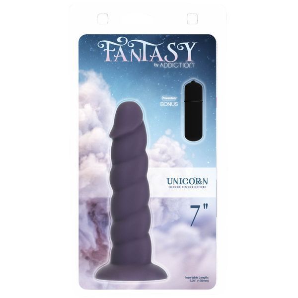 Фаллоимитатор Fantasy by Addiction Unicorn Dildo 7&rdquo; Purple, вибропуля в подарок SX3159 фото