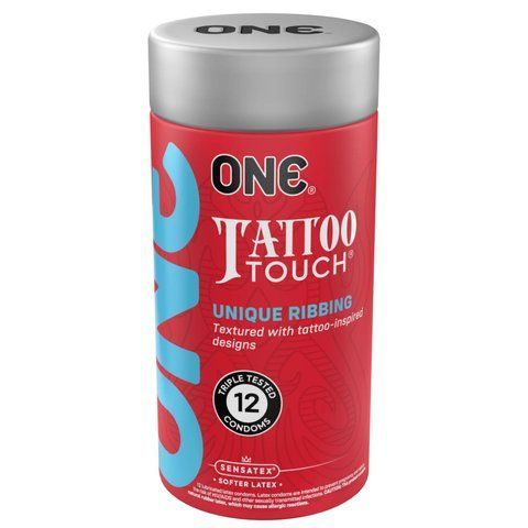 Презервативы ONE Tattoo Touch, 12 шт, рельеф в виде тату, 3 разновидности, подарочная упаковка-тубус SX0790 фото