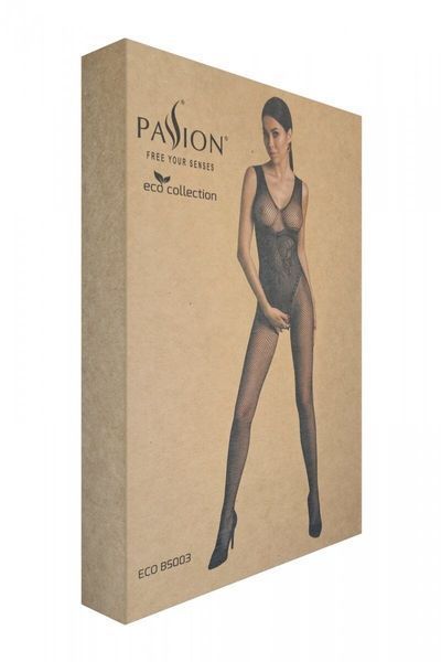 Бодістокінг Passion ECO BS003, чорний, One Size, відкрита промежина, імітація корсета і панчіх SX1244 фото