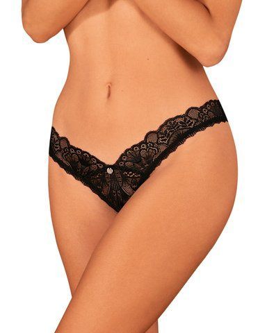 Кружевные стринги Obsessive Donna Dream crotchless thong XL/2XL Black, открытый доступ SO8644 фото