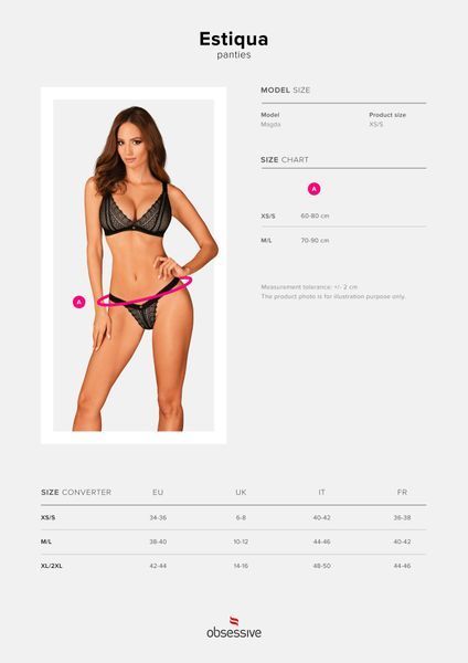 Мереживні трусики із заниженою талією Obsessive Estiqua panties M/L, чорні SO7261 фото