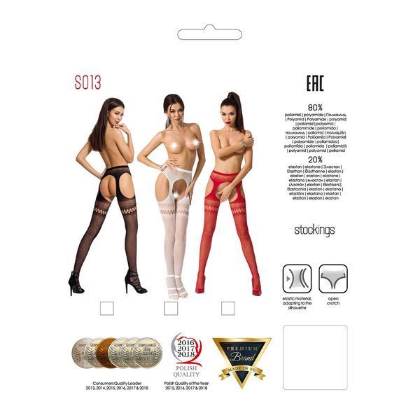 Сетчатые колготки-бодистокинги Passion S013 One Size, Red, имитация чулок и пояса с гартерами PSS013R фото