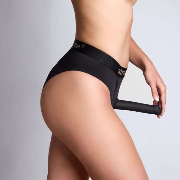 Трусики-бразиліана з фіксацією дилдо Strap-On-Me Harness Lingerie Idole &ndash; XS &ndash; Black, високі SX3522 фото