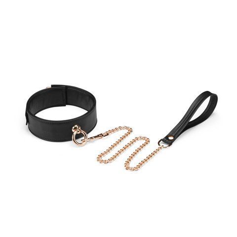 Ошейник с поводком Liebe Seele Black Organosilicon Collar with Leash, экокожа SO9484 фото